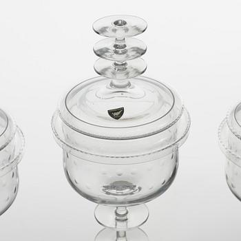 Nils Landberg, three lidded glass cups, Sandviks, Sweden, 1960's.