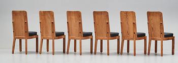 Axel Einar Hjorth, a set of six high back "Lovö" stained pine chairs, Nordiska Kompaniet, Sweden 1930's.