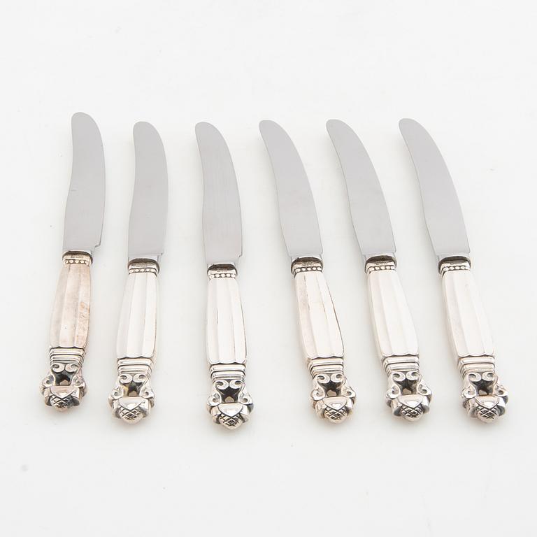 Johan Rohde, fruit knives 12 pcs "Konge/Achorn" sterling silver for Georg Jensen after 1945.