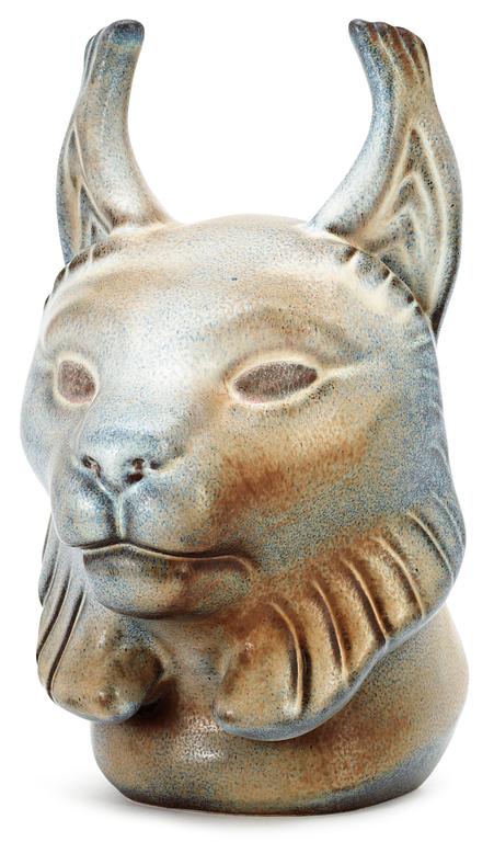 A Gunnar Nylund stoneware figure of a lynx head, Rörstrand.