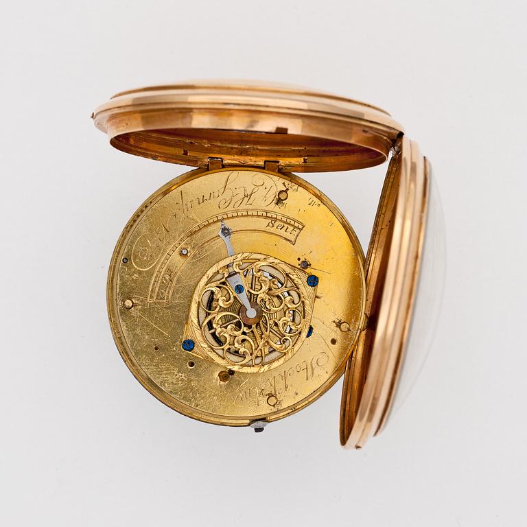 A gold verge pocket watch, Stockholm 18th century.