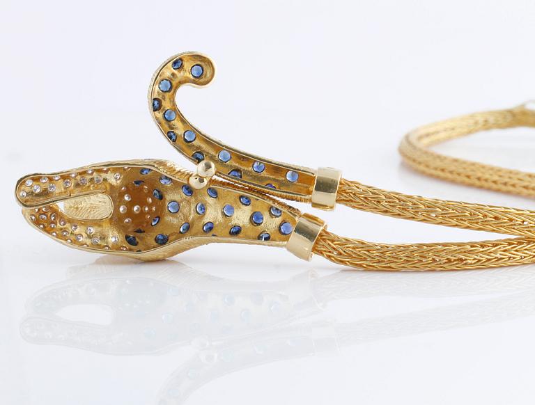 COLLIER, med safirer, rubiner och briljantslipade diamanter.