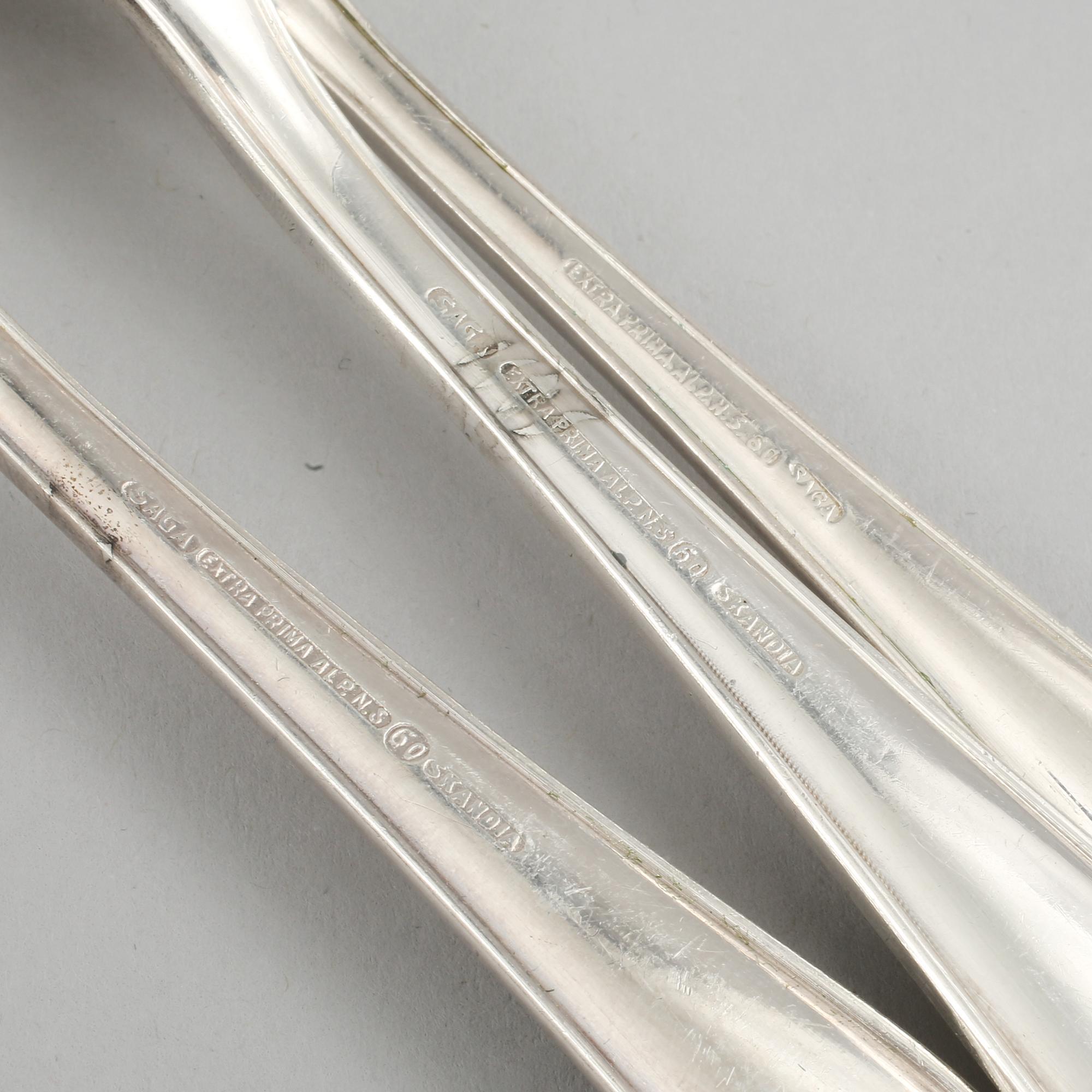 BESTICK, 11 + 55 st, silver samt nysilver, "Saga", 1900-tal.