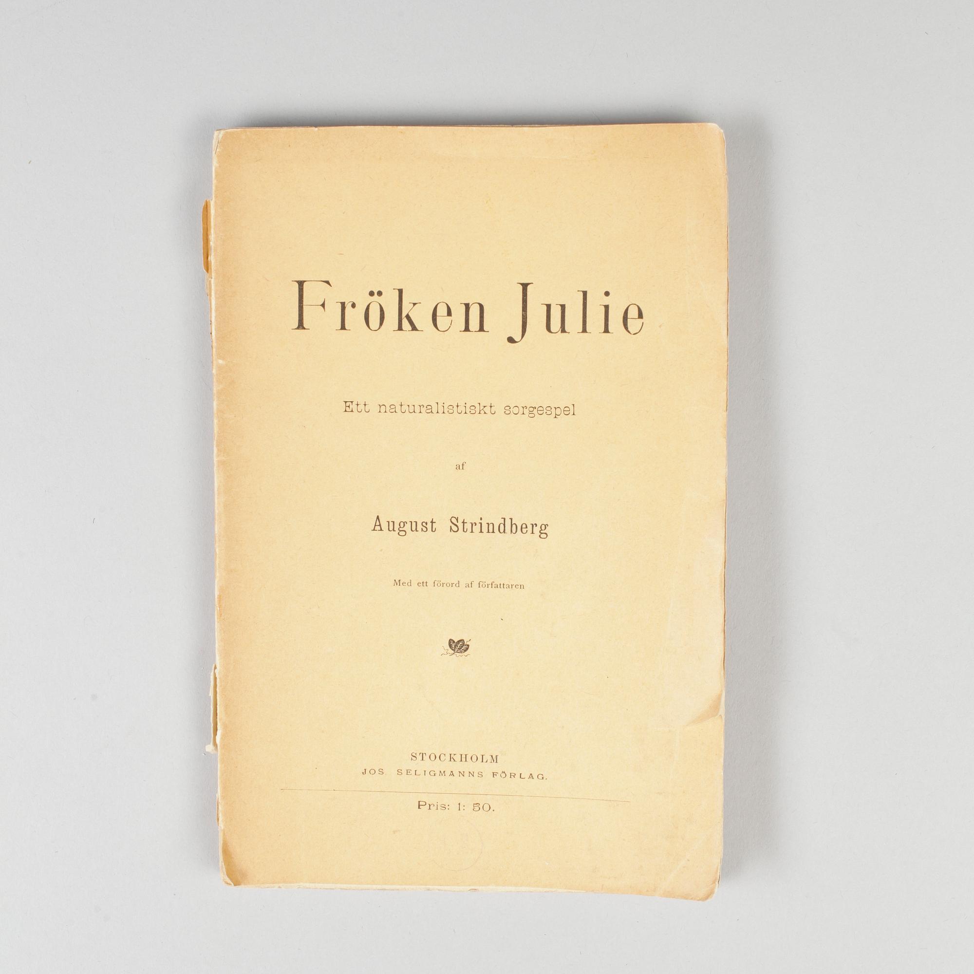 BOK, 2 exemplar, "Fröken Julie" av August Strindberg, Stockholm 1888.