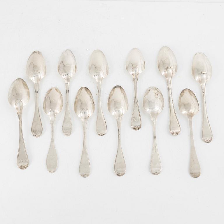 Matskedar, 12 st, silver, Sverige 1800-tal.