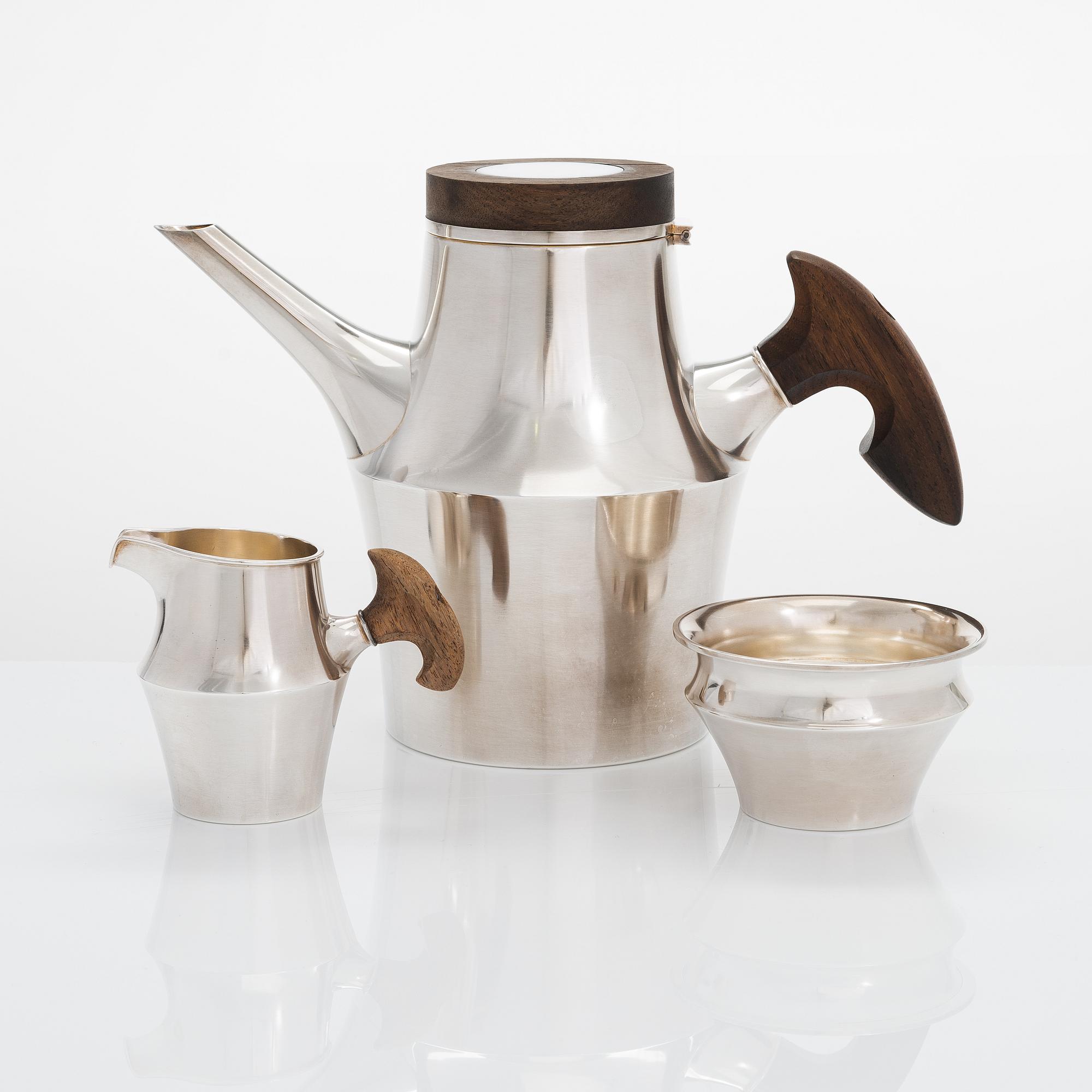 Tapio Wirkkala, A 3-piece 'TW176' silver coffee set, marked TW, Kultakeskus, Hämeenlinna, Finland 1966 and 1968.