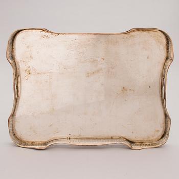 A LATE GEORGIAN TRAY, silver plated first half of the 19th century.