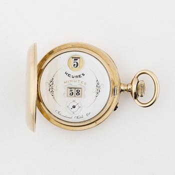 DIGITALT HERRFICKUR, guld 14K, International Watch Company, Pallweber, sannolikt 1890-tal. Vikt ca 113 gram.