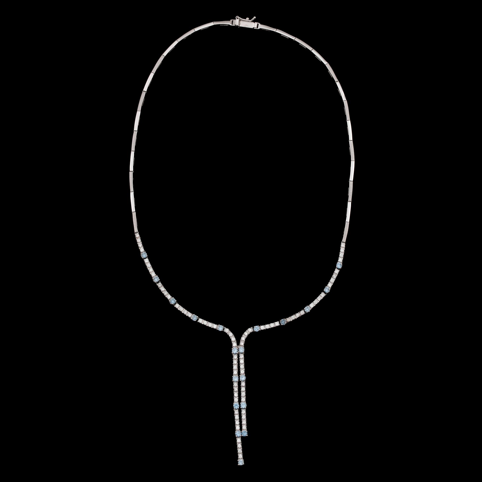 COLLIER, 14k vitguld, 76 briljantslipade diamanter tot ca 0,76ct, 19 briljantslipade safirer tot ca 1,4ct. Vikt 19,9g.