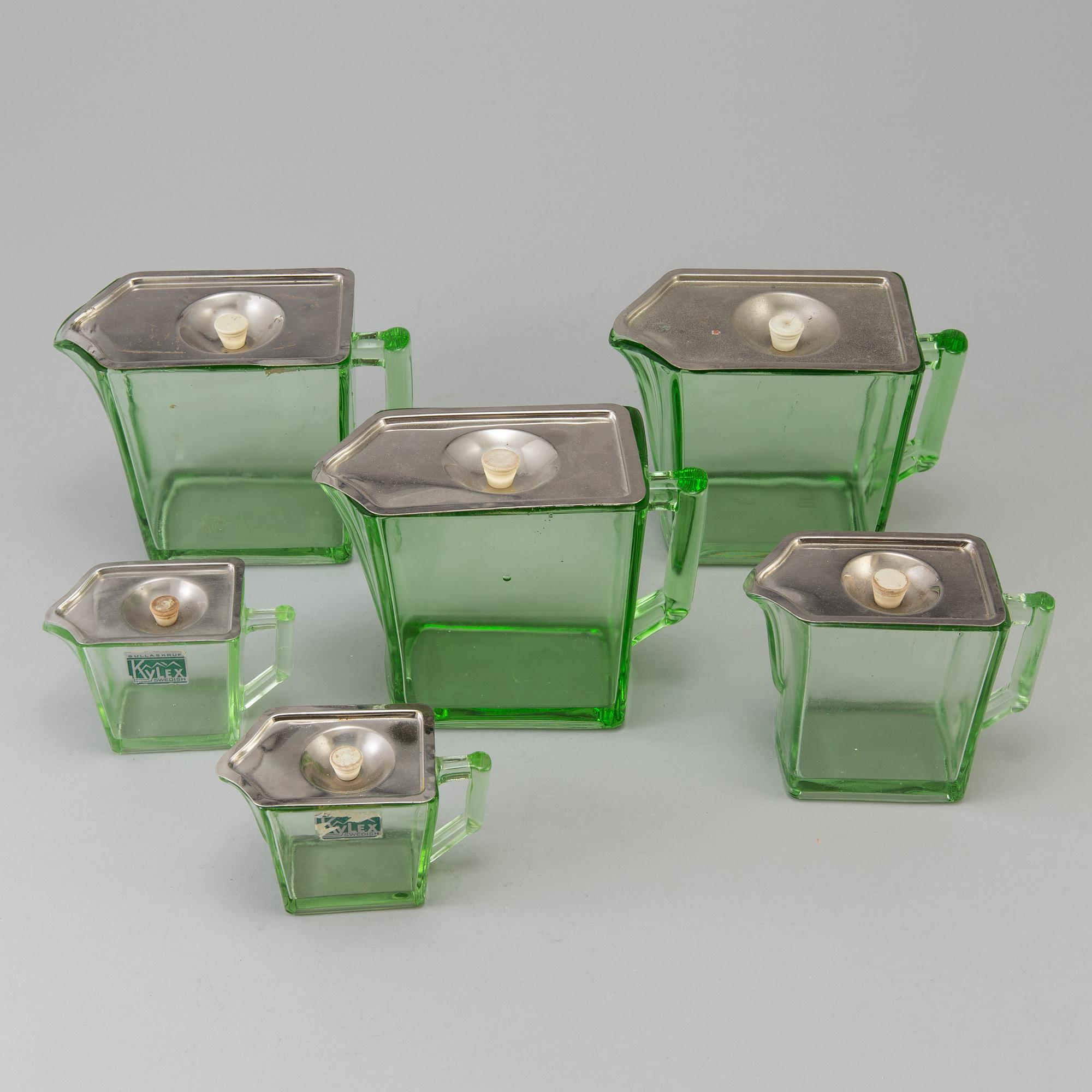 WILLIAM STENBERG, 6 st "Kylex", kylskåpstillbringare av glas, Gullaskruf 1900-talets mitt.