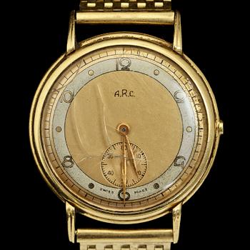 HERRARMBANDSUR, A.R.C., Schweiz, länk 18k guld, Stockholm, 1950. Vikt 69 g.