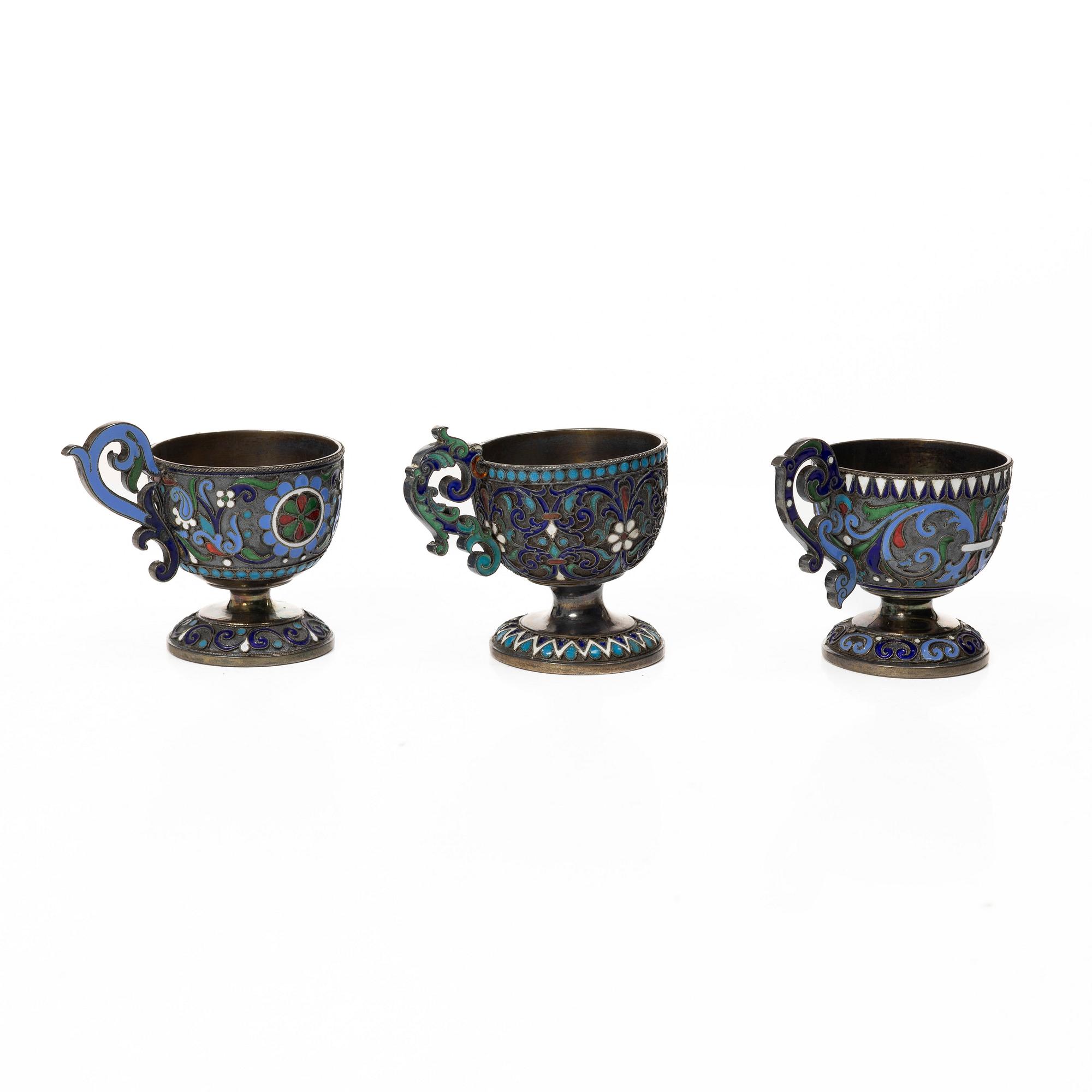 Supkoppar, 5 st, silver och cloisonne, St Petersburg, Ryssland, efter 1882.