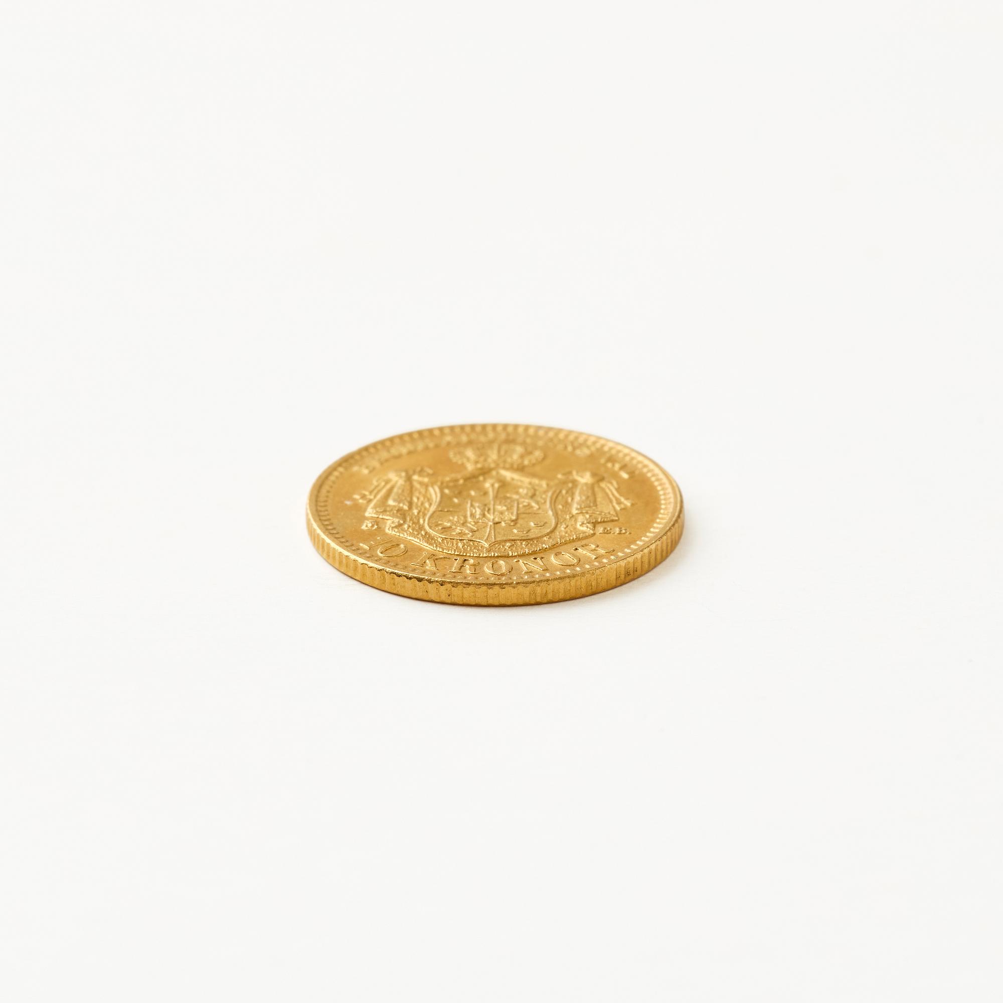 Gold coin, Oscar II, Sweden. 10 kronor, 1883.