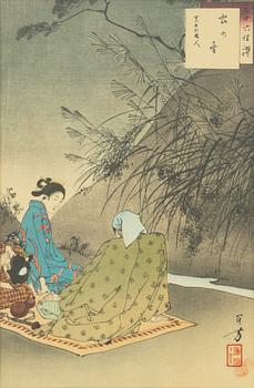 Toshikata Mizuno, a group of six Nishiki-e woodblock prints from the series 'Thirty-six Elegant Selections'.