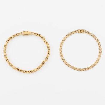 Armband, 2 st, 18K guld, varav ett Balestra.