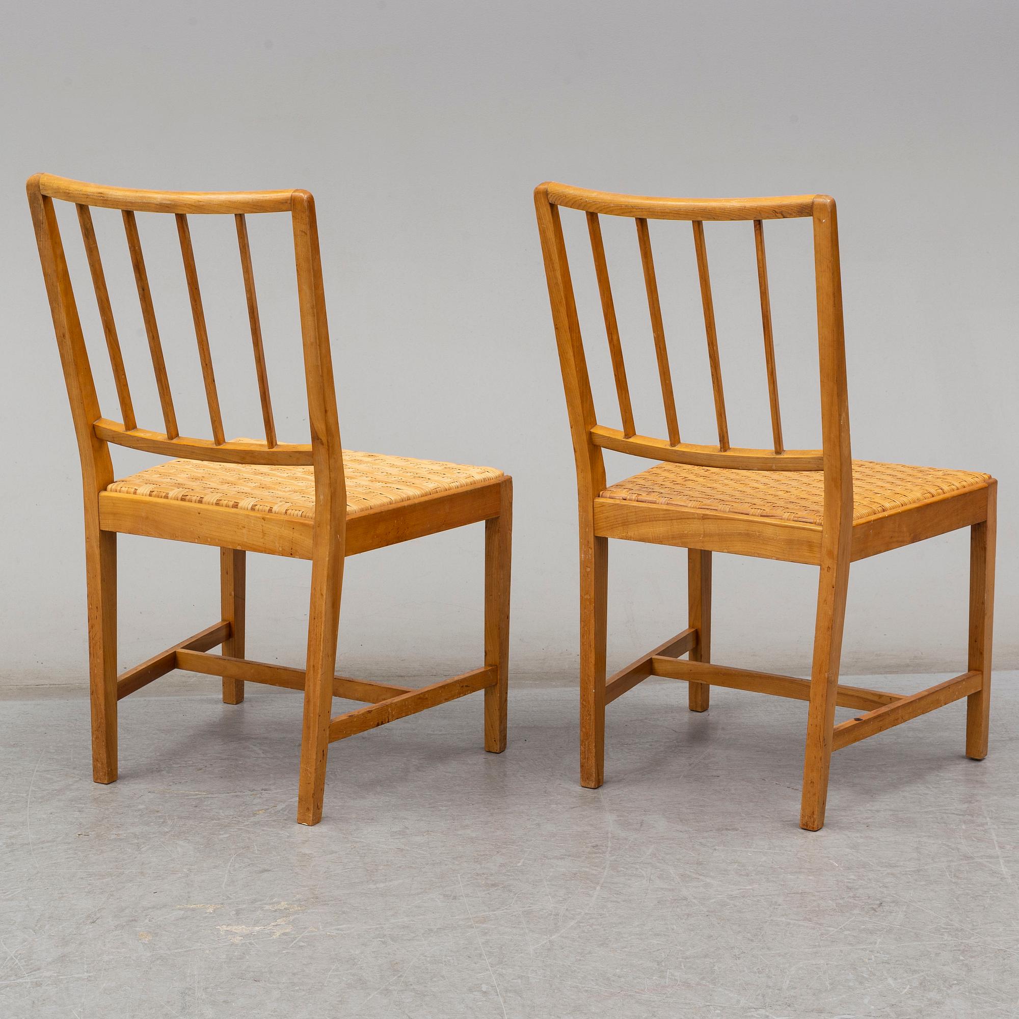 JOSEF FRANK, a set of six elm and rattan dining chairs, model 800.