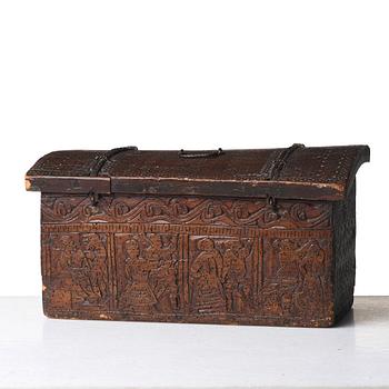 A casket and lid, C14 dated, second half of the 17th century.