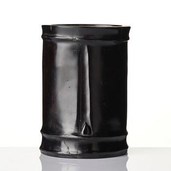 A hardwood bamboo shaped brushpot with a sceptre, China, 20th century.