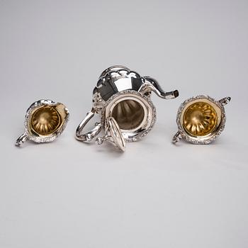 KAFFESERVIS, 3 delar, silver, Hopeatehdas, Helsingfors 1951. Tot. vikt ca 1168 g.