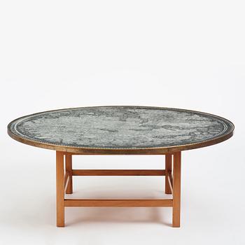 Josef Frank, a mahogany base table, map on the top, Svenskt Tenn, Sweden, model U601 (the top) & U491, 1960s-70s.