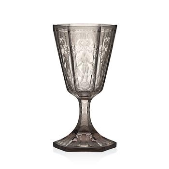 8. Simon Gate, a Swedish Grace engraved glass goblet 'Sex gracer', Orrefors 1929, model 154.