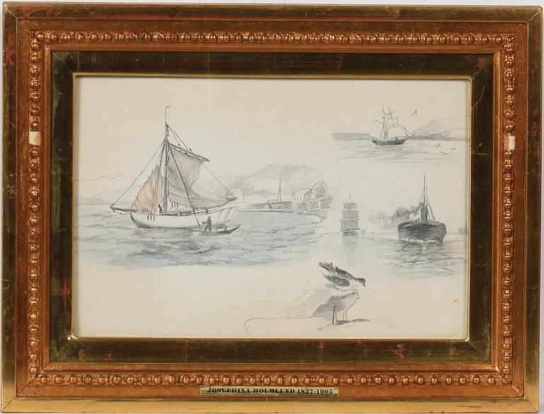 JOSEFINA HOLMLUND, blyerts och akvarell, 4 st, intygade a tergo.