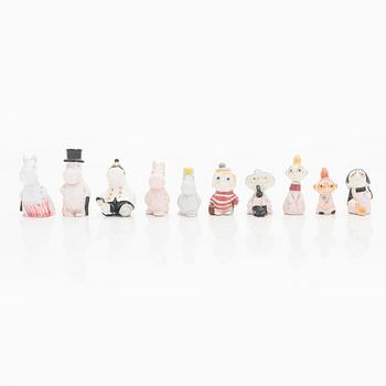 Leo Tykkyläinen, Muumi-figuriineja, 10 kpl, keramiikkaa, 1950-luku.