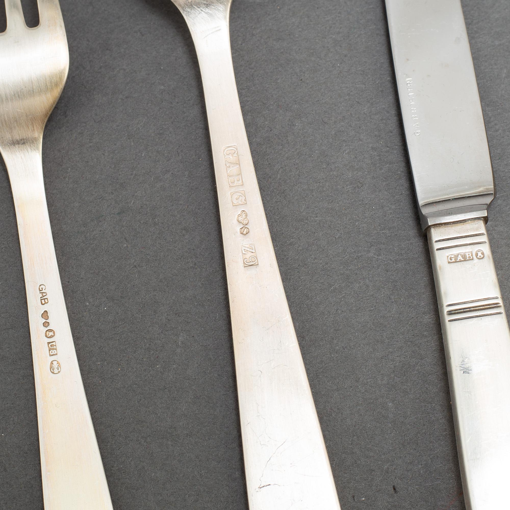 JACOB ÄNGMAN, besticksuppsättning, 63 delar, silver, "Rosenholm". GAB, Stockholm, 1900-talets mitt.