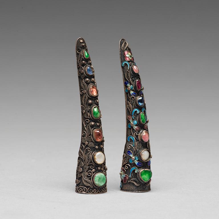 Two silvered nail covers, Qing dynasty, 19th Century.