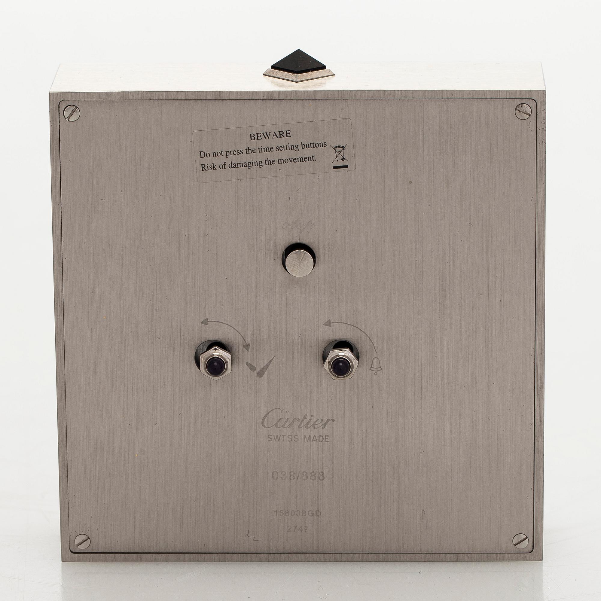 Cartier, Roman Numerals, table clock/alarm clock, Limited Edition, 95 x 95 x 26 mm.