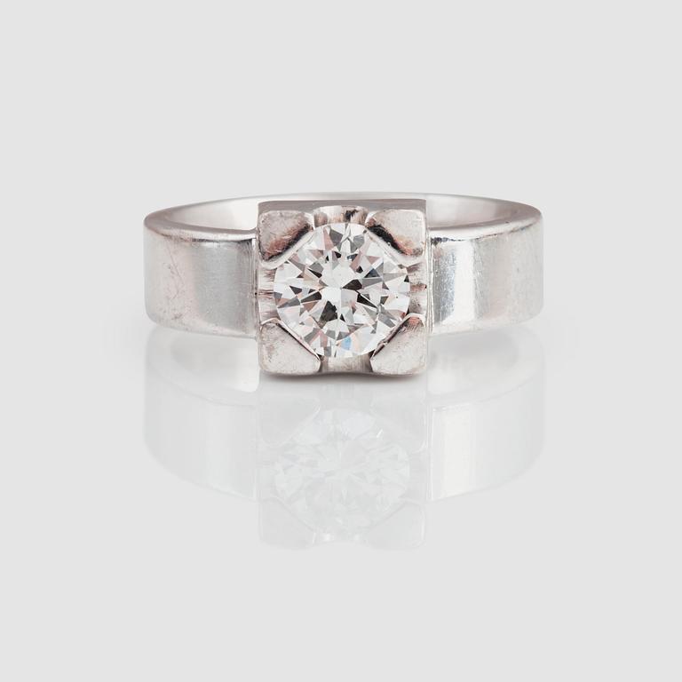 An old-cut diamond, 1.40 cts according to engraving, ring. Quality circa G-H/SI.