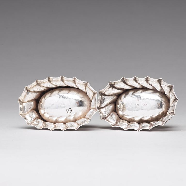 A pair of Swedish 18th century parcel-gilt silver salt cellars, mark of Olof Löfvander, Luleå 1783.