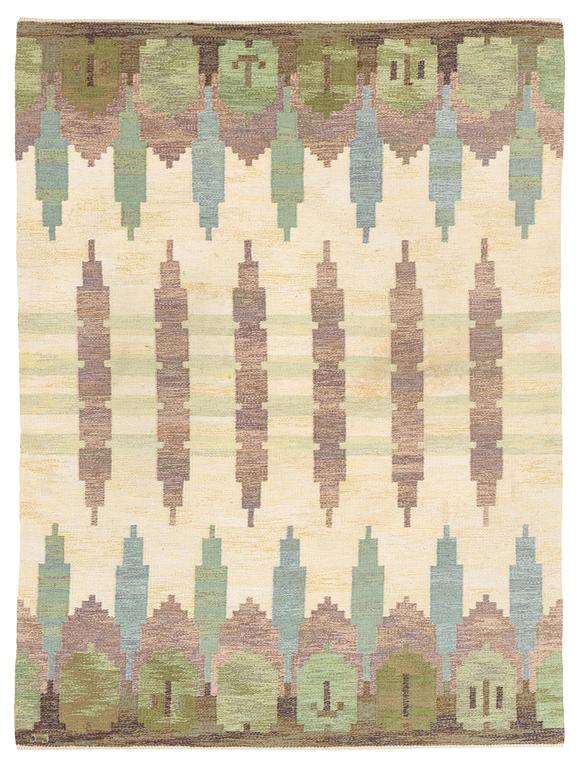 Judith Johansson, a carpet, "Hallandsåsen", flat weave, approximately 242 x 179 cm, signed JJ.