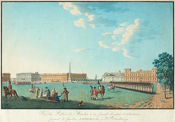 373. Benjamin Patersen (Paterson), efter, "Vue du Palais de Marbre á sa facade d'entrée et alentours, facant le Jardin Imperial, á St Pétersbourg".