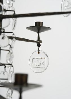 Erik Höglund, a wrought iron and glass chandelier, Boda Smide.