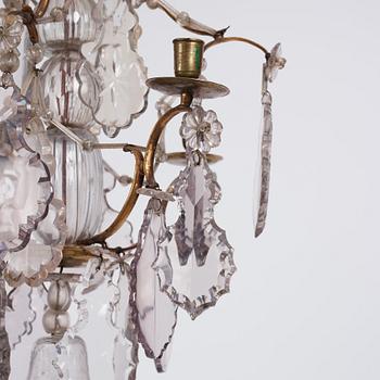 A Swedish Rococo four-light chandelier, 18th century.