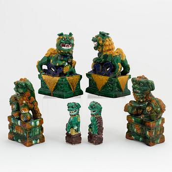 Three pairs of Chinese ceramic Buddhist lions, 20th Century.