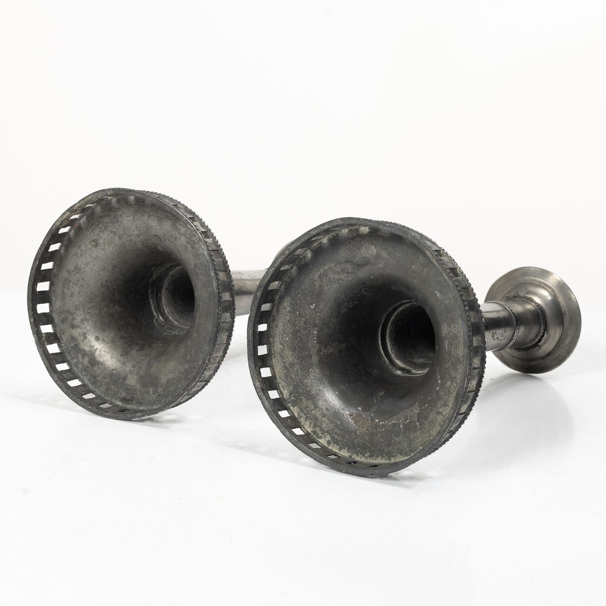 A pair of late gustavian pewter candlesticks attr. to Hans Wicksten (master in Västerås 1782-1810/14).