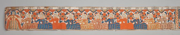 BONADSMÅLNING, allmoge, papper uppklistrat på duk, 1700/1800-tal.