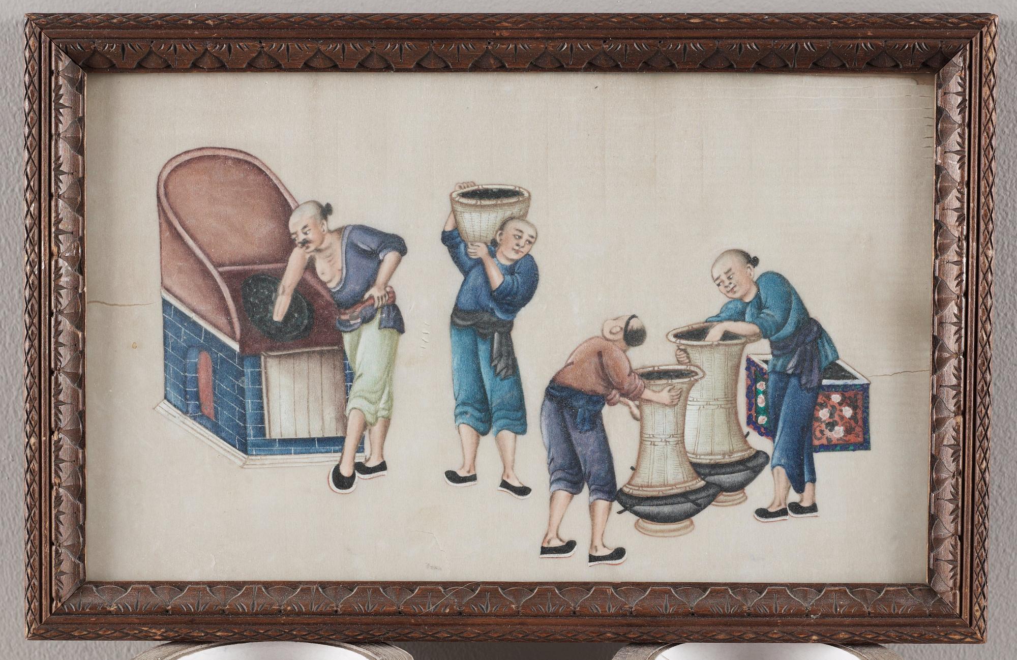 GOUACHER,14 stycken. Qingdynastin sent 1800-tal.