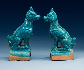 1457. A pair of turkoise glazed roof tiles, Qing dynasty, 17th/18th Century.