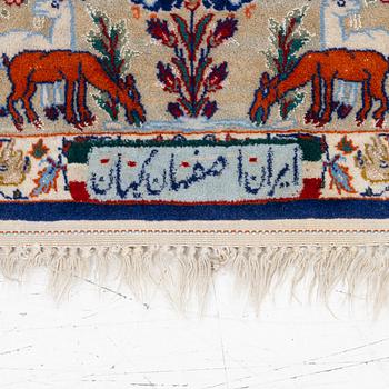 An oriental, figural, signed rug, c. 162 x 104 cm.
