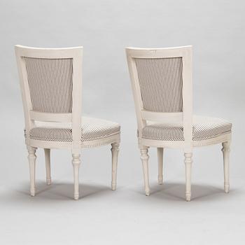 A pair of Swedish Gustavian chairs, made in Stockholm in the late 18th century.