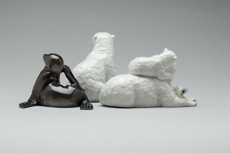 FIGURINER, 3 st. Porslin. Royal Copenhagen.