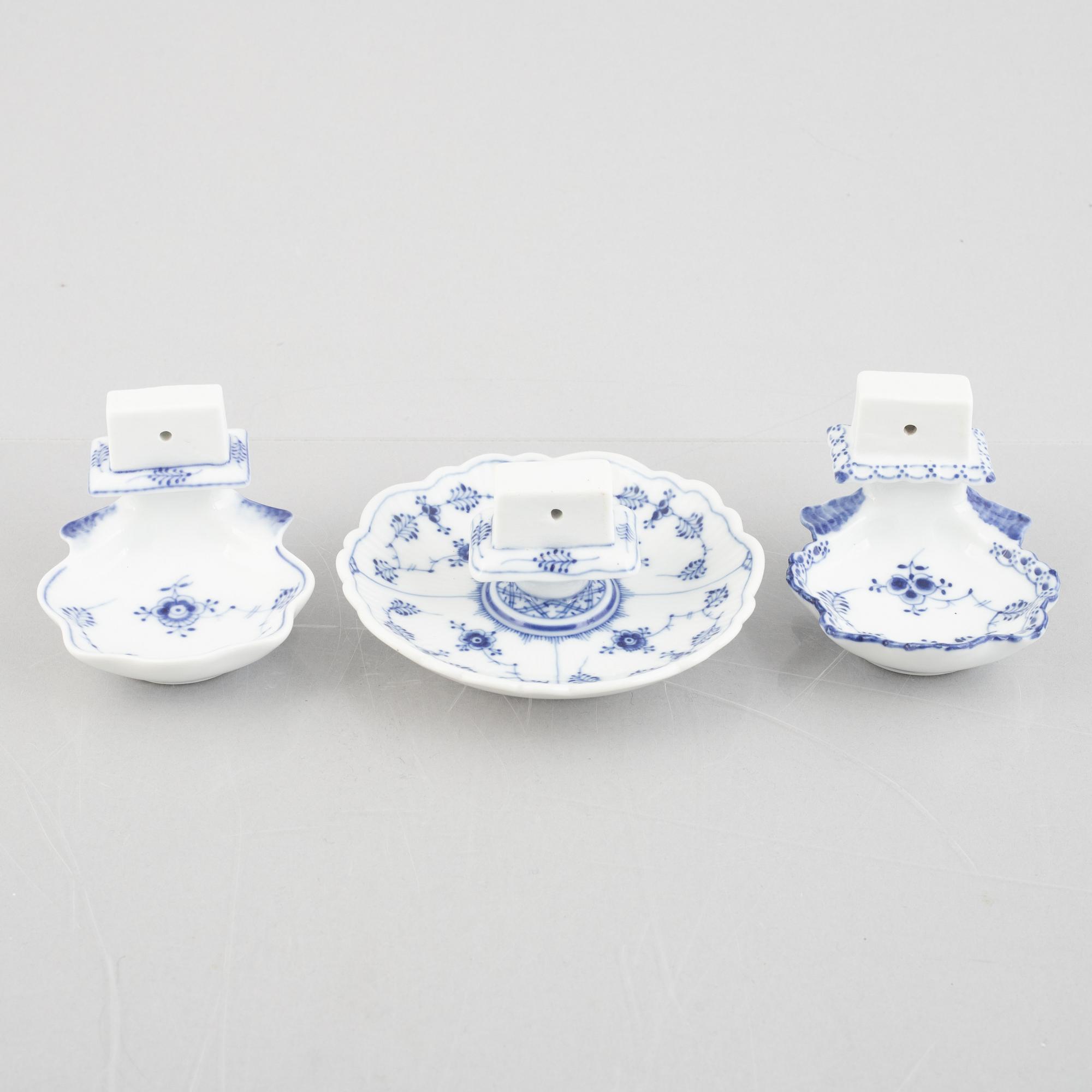 Three 'Blue Fluted' / 'Musselmalet' porcelain matchbox stands, Royal Copenhagen, models 136, 546, 2044, 1898-1923.