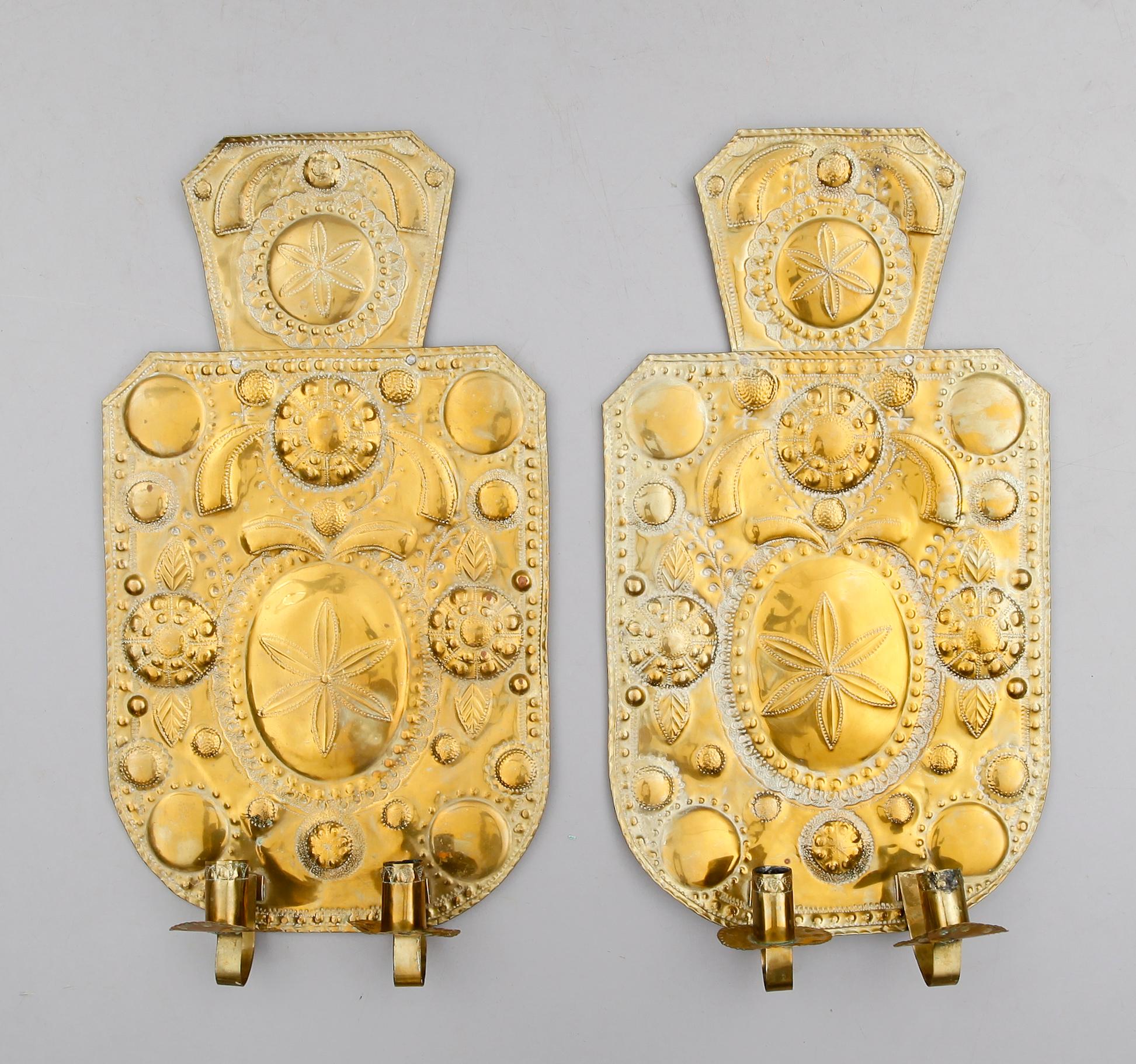 VÄGGPLÅTAR, 1 par, mässing, 1800-/1900-tal.