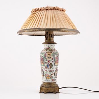 A Chinese Canton vase mounted as a lamp, late Qing dynasty.