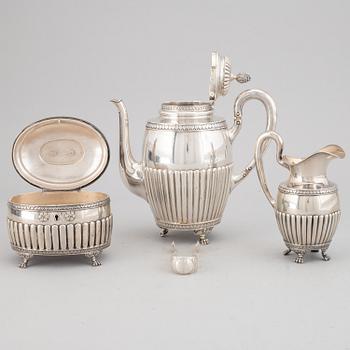 Samuel Pettersson, kaffeservis, 4 delar, silver, gustaviansk stil, Linköping 1900.