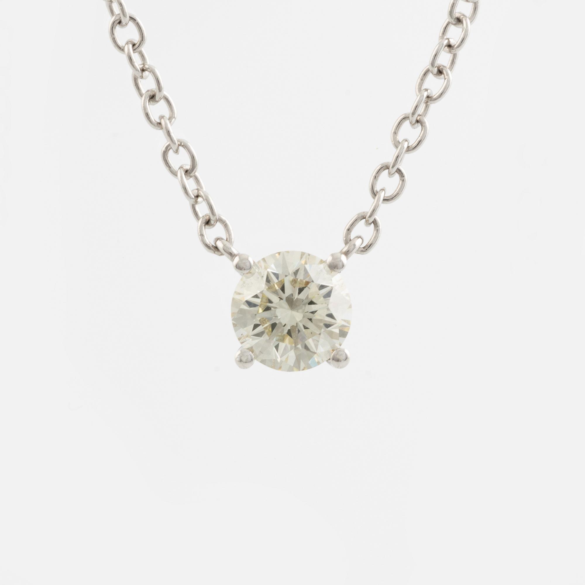 Brilliant cut diamond solitaire necklace.