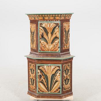 A Swedish painted corner cabinet dated 179?.